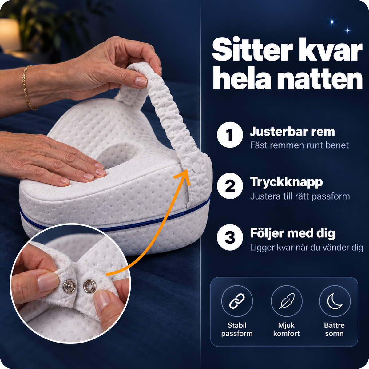 ErgoVila™ – Knäkudde med rem för sidosovare